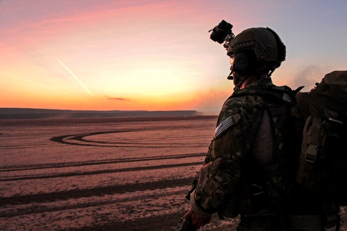 An 82nd Expeditionary Rescue Squadron pararescueman, participates in a training exercise Nov. 28, 2012, in the Grand Bara Desert, Djibouti. The 82nd ERQS was conducting a training exercise in support of Combined Joint Task Force - Horn of Africa. (U.S. Air Force photo/Airman 1st Class Nicholas Byers