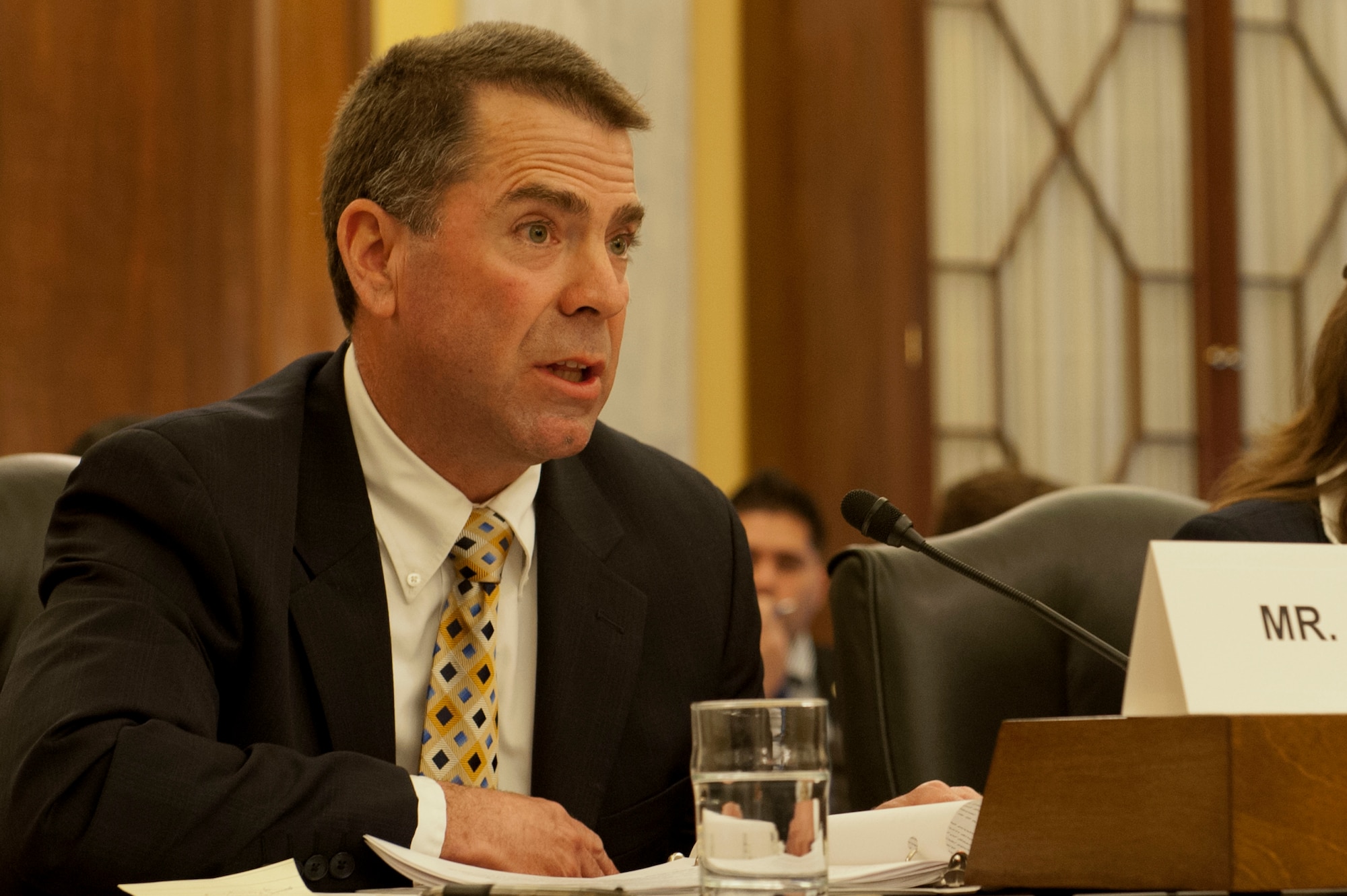 Kevin Gooder, chief, Program Integration Division, Office of the Deputy Assistant Secretary of the Air Force for science, technology and engineering, testifies in front of the Senate Armed Services Committee subcommittee on emerging threats and capabilities, April 8. The hearing was based upon the roles of the Department of Defense Science and Technology Enterprise for innovation and affordability, working with the fiscal year 15 budget request. According to Gooder, the Air Force needs to learn from the past and focusing on the future, while addressing the highest priority needs of the Air Force across the near-, mid- and far-term.  (U.S. Air Force photo/Staff Sgt. Carlin Leslie)