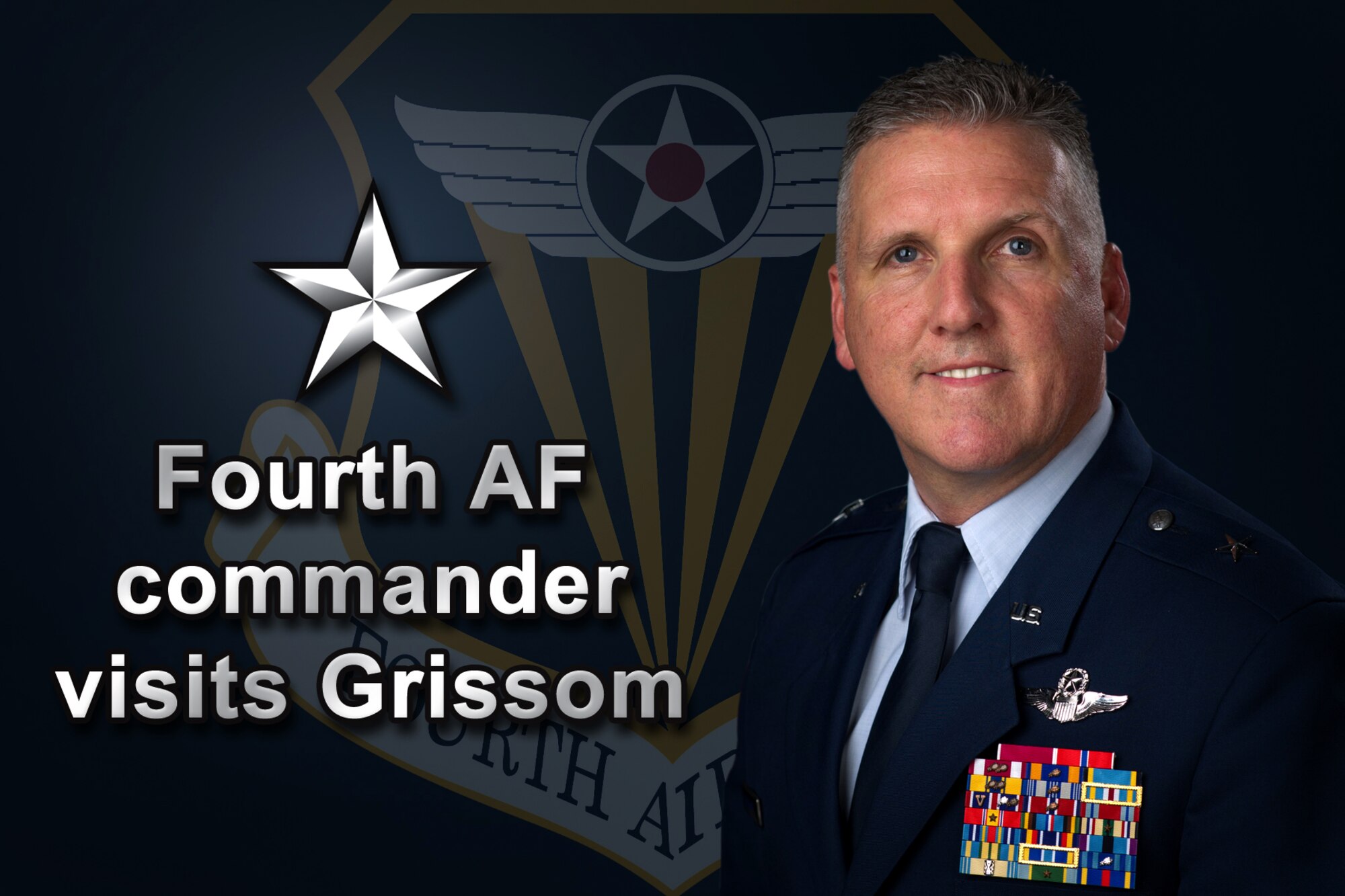 Brig. Gen. John C. Flournoy Jr., 4th Air Force commander, along with Chief Master Sgt. Brian Wong, 4th AF command chief, will visit Grissom Air Reserve Base, Ind., April 12-15, 2014. During Flournoy's four-day visit, he will meet with senior leadership, chiefs, first sergeants and junior Airmen as well as civic leaders and congressional staffers. (U.S. Air Force graphic/Tech. Sgt. Mark R. W. Orders-Woempner)
