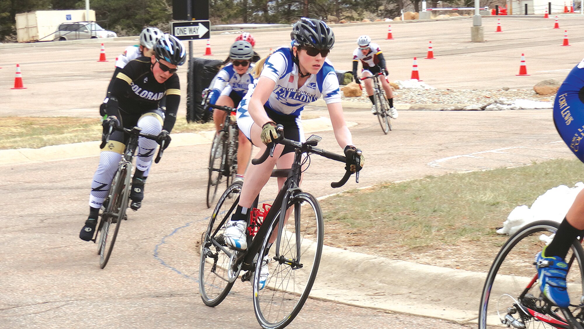 Caitlin Sullivan won the Women’s B criterium two days in a row during the annual Front Range Cycling Classic here April 5 - 6. (Lt. Col. Len Cabrera/U.S. Air Force photo)