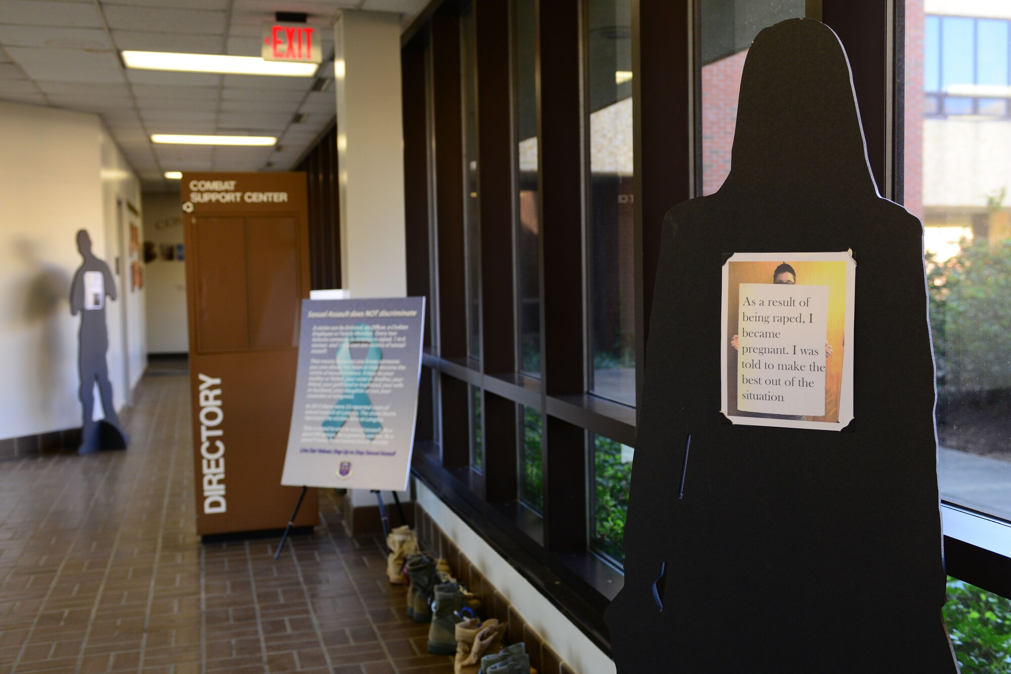 As part of Sexual Assault Awareness Month, the Sexual Assault Prevention and Response team has placed “traveling silhouettes” around Langley Air Force Base, Va. Victims of sexual assault can be anyone. (U.S Air Force photo by Airman 1st Class Kimberly Nagle/Released)