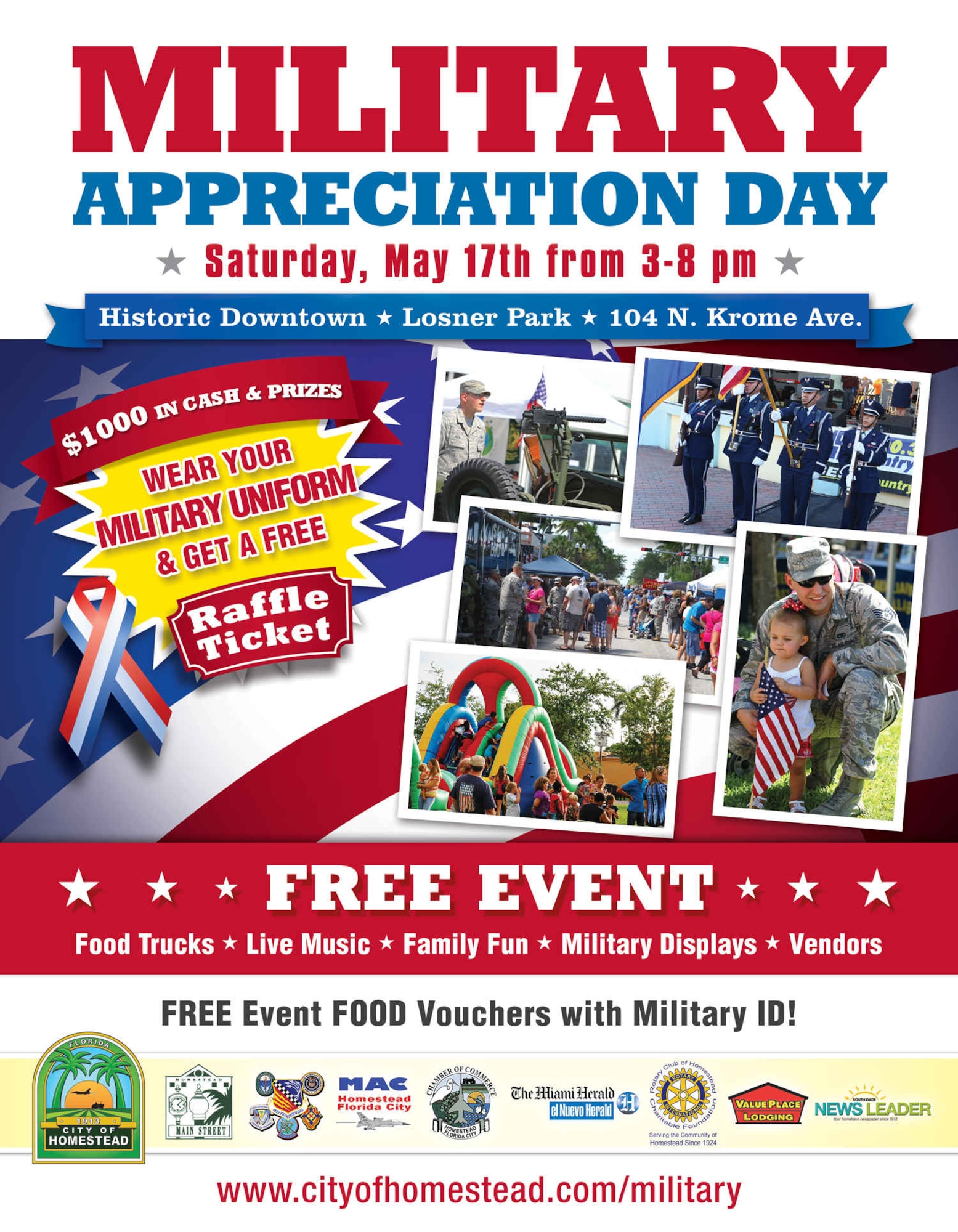 2014 Military Appreciation Day, May 17 from 3 – 8 p.m., downtown Homestead at Losner Park