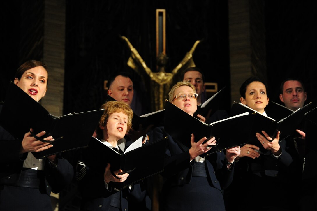 The U. S. Air Force Band’s Singing Sergeants perform their vocal feature at Valparaiso University’s Chapel of Resurrection in Valparaiso, Ind., April 7, 2014. This performance is part of the Band’s 2014 Spring Tour around the Midwest. (U. S. Air Force photo/Airman 1st Class Joshua R. M. Dewberry)