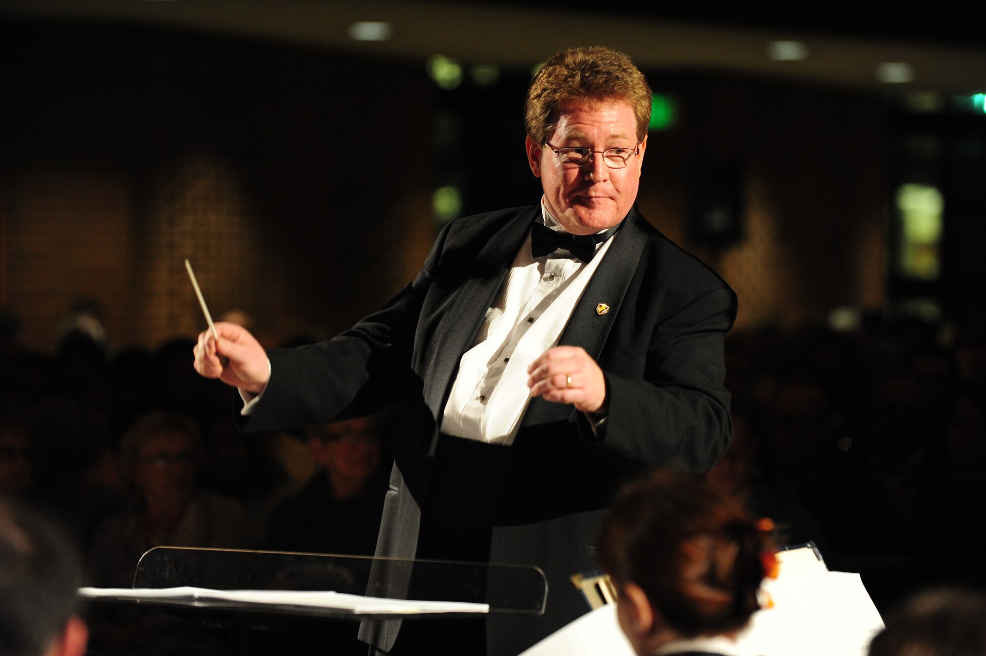Dr. Jeff Doebler, Valparaiso University’s director of bands, guest conducts the U. S. Air Force Band at Valparaiso University’s Chapel of Resurrection in Valparaiso, Ind., as part of their 2014 Spring Tour, April 7, 2014. Doebler has more than 30 years of musical education exprience. (U. S. Air Force photo/Airman 1st Class Joshua R. M. Dewberry)
