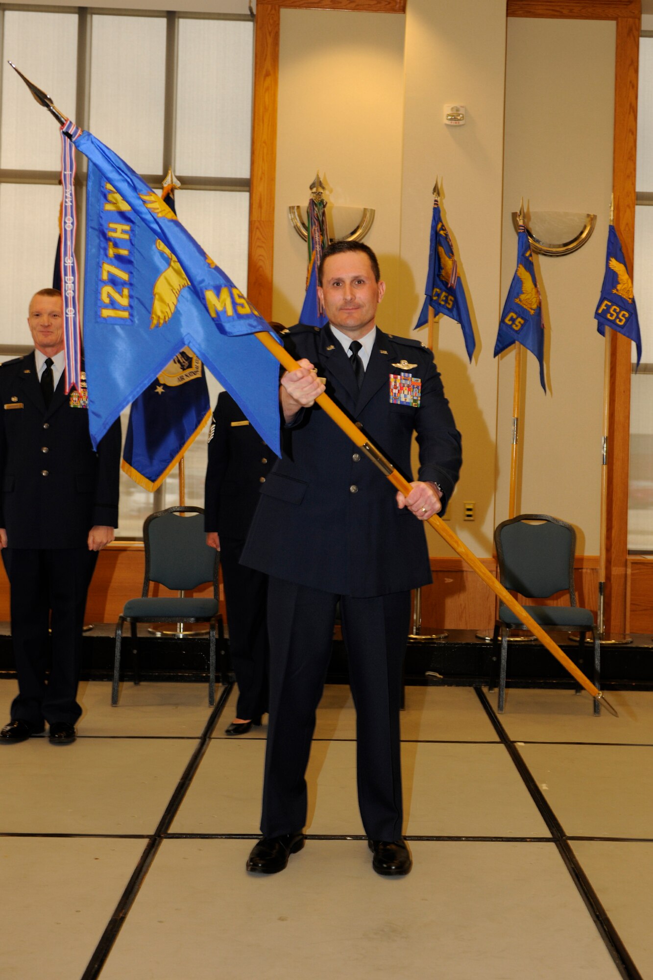 Col. Bryan J. Teff assumed command of the 127th Mission Support Group after an assumption of command ceremony at Selfridge Air National Guard Base, April 12, 2014.  Teff’s most recent assignment before assuming command of the 127th MSG was serving as commander of the Alpena CRTC, Alpena, Michigan.  (U.S. Air National Guard photo by MSgt. David Kujawa/released)