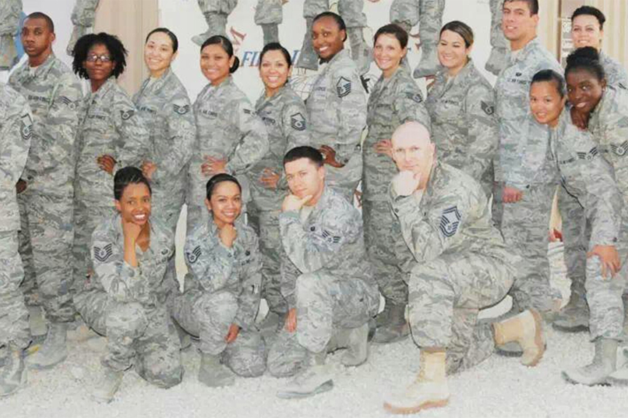 While deployed as a member of the Personnel Contingency Operations team, 438th Air Expeditionary Wing, Kabul, Afghanistan, Tech. Sgt. Tonya Akins (kneeling, far left) served as a casualty officer and victims’ advocate for the Southwest Asia area of responsibility. (Courtesy photo)