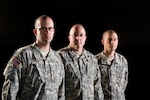 From left, 1st Lt. Steve Fiola, 1st Sgt. Bernard Madore and Staff Sgt. Mark Welch of the Massachusetts Army National Guard ran to the aid of victims after the bombs went off at last year's Boston Marathon.