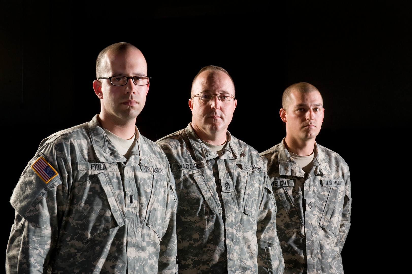 From left, 1st Lt. Steve Fiola, 1st Sgt. Bernard Madore and Staff Sgt. Mark Welch of the Massachusetts Army National Guard ran to the aid of victims after the bombs went off at last year's Boston Marathon.