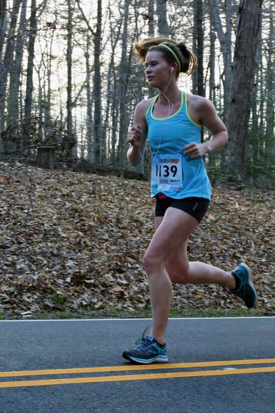 Runners participate in the first Marine Corps Marathon event of the year, the Marine 17.75K, in Prince William Forest Park on April 12, 2014. The first runner finished the 11.03-mile race in just under one hour.