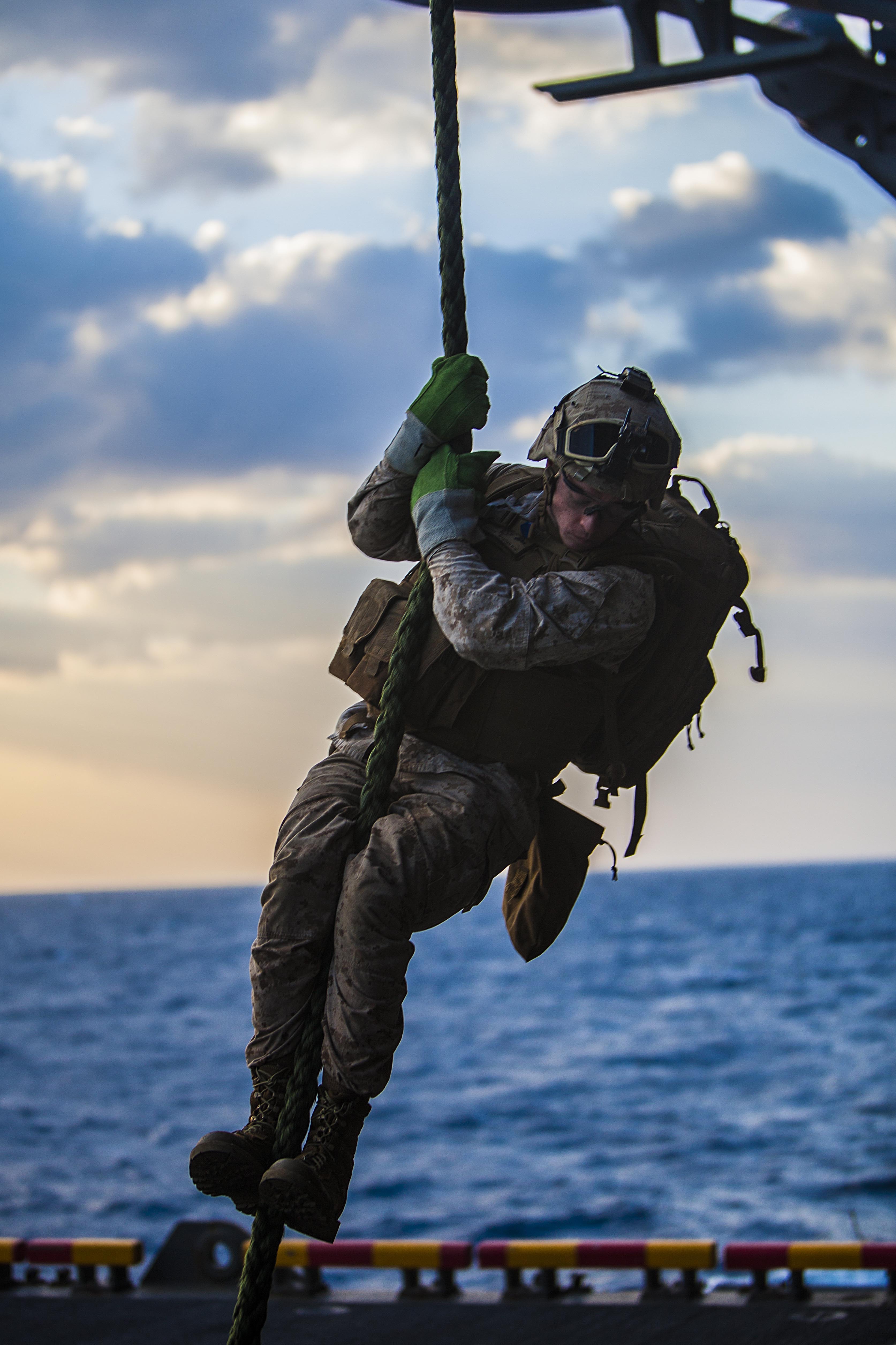 22nd MEU Marines practice fast roping