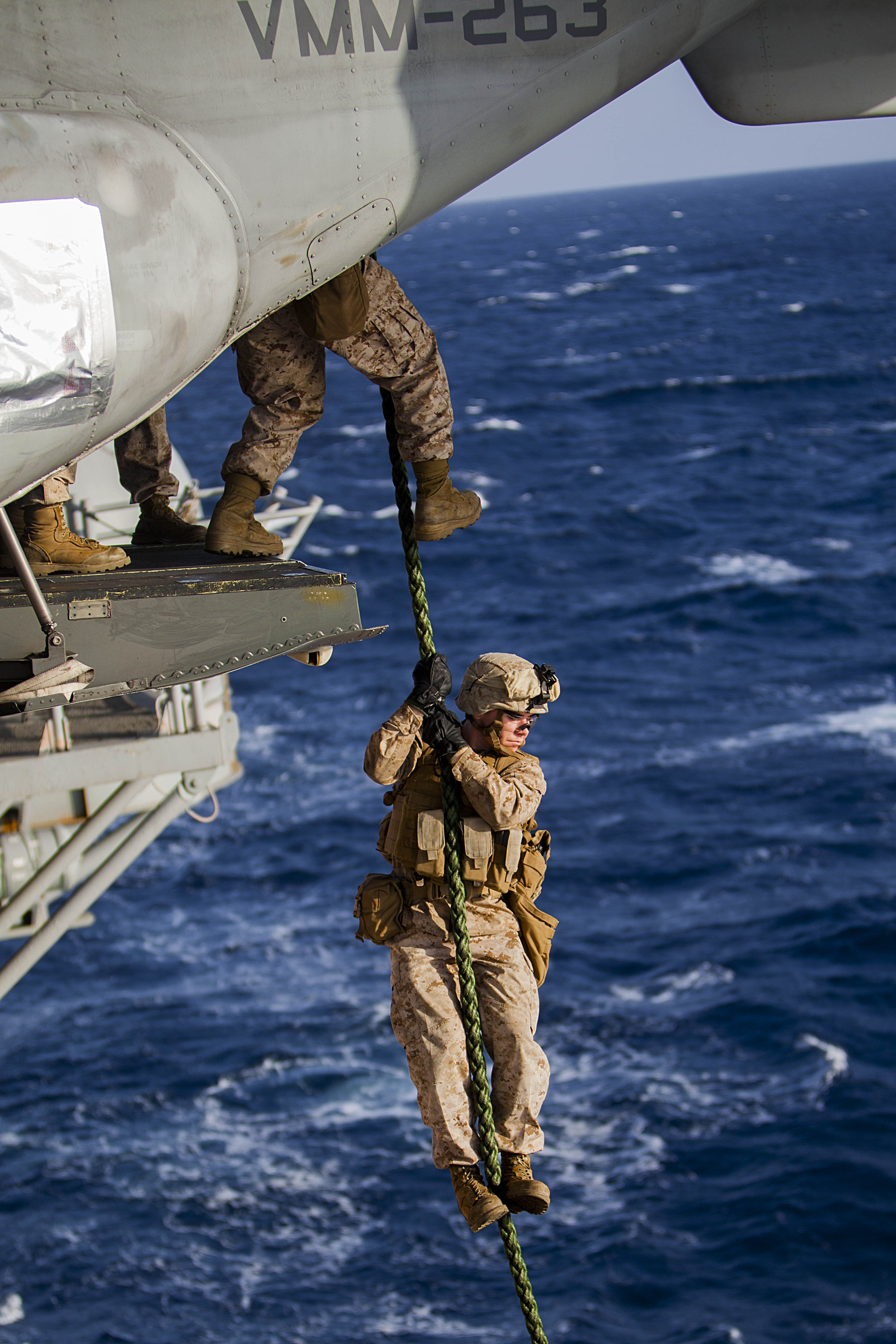 22nd MEU Marines practice fast roping