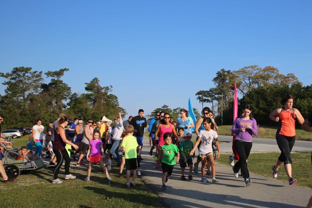 More than 75 runners participated in the Fishin’ for Fun Run at Orde Pond aboard Marine Corps Base Camp Lejeune, April 12. Marine Corps Community Services created the fun run in honor of Month of the Military Child to show appreciation for the sacrifices of military children in the community.