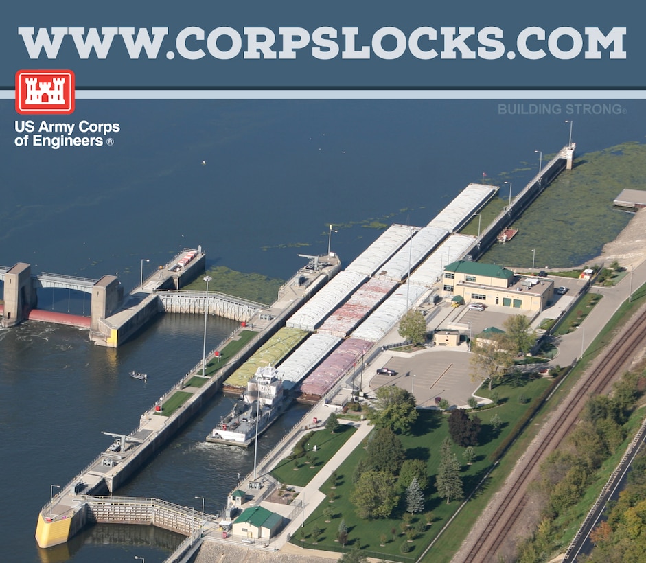 CorpsLocks (CorpsLocks.com) has a wealth of inland waterway navigation information at your fingertips. Find out where a vessel is on our inland waterway system. Use the lock queue report to see what the traffic is like at a particular lock. Calculate tonnage for a particular lock.

The Corps Locks website contains lock and vessel specific information derived from the United States Army Corps of Engineers Lock Performance Monitoring System (LPMS). The information contained here represents a half-hourly updated snapshot of U.S. flag vessels and foreign vessels operating in U.S. waterways that transited a Corps-owned or operated lock structure.
