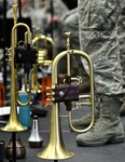 Members of "Fiesta in Blue," an ensemble from the U.S. Air Force Band of the West, take a rehearsal break April 9 at Joint Base San Antonio-Lackland. (U.S. Air Force photos by Benjamin Faske)