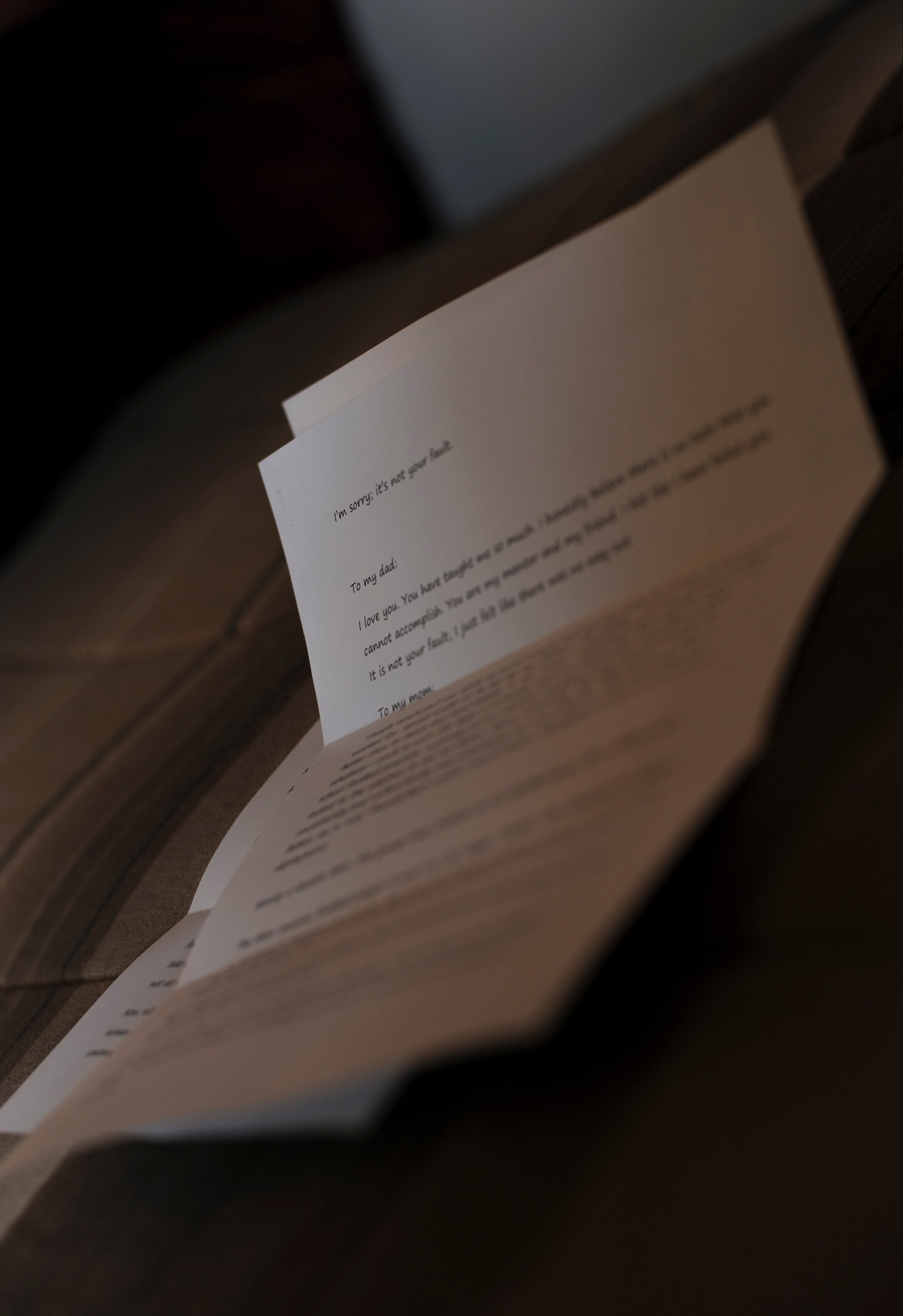 One Airman displays a suicide note on his bed in his dorm room at Moody Air Force Base, Ga. Alcohol can affect people in many different ways; for this Airman it affected his finances, health, mood and speech. The Airman’s supervision notice something was wrong and got him the help he needed before it was too late. (U.S. Air Force photo by Airman 1st Class Alexis Millican/Released)