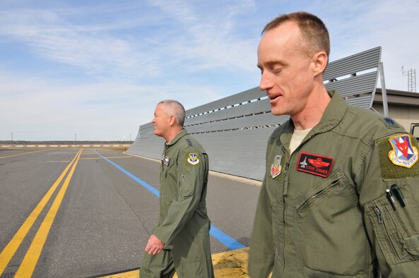 From left, Lt. Gen. William H. Etter, Commander of Continental U.S. North American Aerospace Defense Command Region - 1st Air Force, tours the 177th Fighter Wing Aerospace Control Alert (ACA) site with the ACA Commander, Lt. Col. Steven Ziomek, at the Atlantic City Air Guard Base facility in Egg Harbor Township, N.J. on April 2, 2014. (U.S. Air National Guard photo by Master Sgt. Andrew J. Moseley/Released)