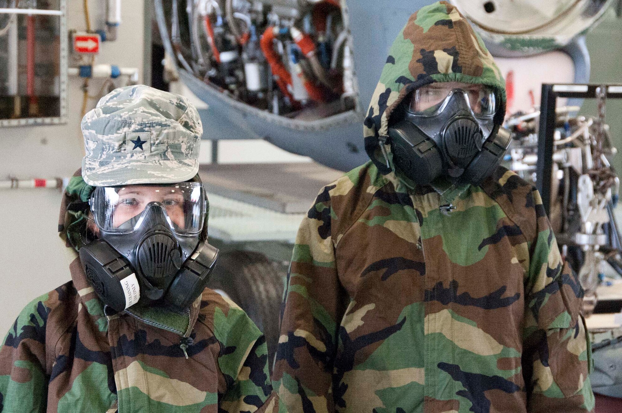 Military dependent children get hands on with gas masks and MOPP gear during Operations KIDS (Kids Investigating Deployment Services) April 5, at Sheppard Air Force Base. Operation KIDS gave children an opportunity to achieve a better perspective and understanding on what their parents go through during a deployment. (U.S. Air Force photo/Airman 1st Class Robert L. McIlrath)