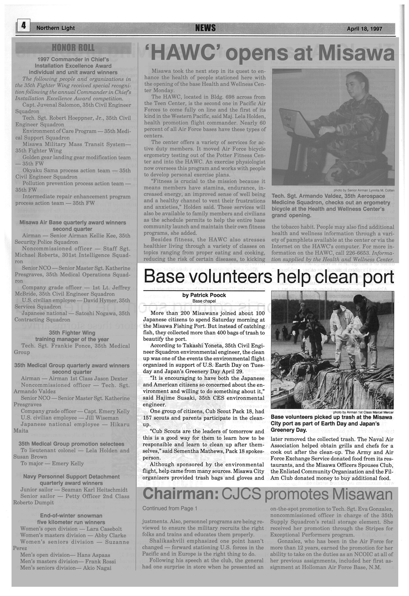 The first Misawa Fish Port Cleanup was coordinated by the 35th Civil Engineer Squadron environmental office April 18, 1997. This cleanup was only one of several events the 35 CES environmental office organized in support of Earth Day and Japan’s Greenery Day. (Courtesy Photo) 