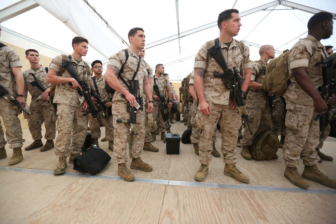 U.S. Marines part of Lima Company, 3rd Battalion, 8th Marine Regiment assigned to Special Purpose Marine Air-Ground Task Force for Crisis Response land at Mihail Kogalniceanu, Romania, April 13, 2014. The Marines and sailors of SP-MAGTF Crisis Response provide a rapid response capability in support of U.S. and partner-nation security interests and participate in training engagements with regional partners within their area of responsibility.