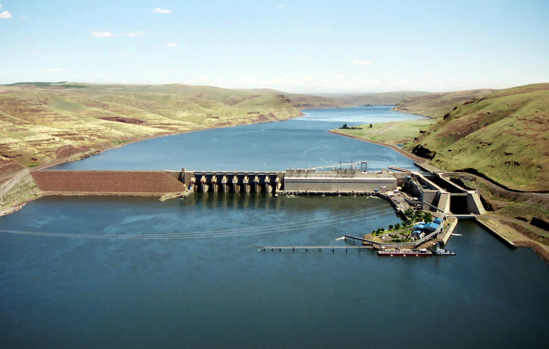 This congressionally authorized project includes a dam, navigation lock, power plant, fish ladder and appurtenant facilities. It provides navigation, hydroelectric power generation, recreation and incidental irrigation. The dam is 2,655 feet long with an effective height of about 100 feet. It is located on the Snake River near Starbuck, Wash., and upstream of Lake West, the reservoir formed by Lower Monumental Dam. It is a concrete gravity dam with an earthfill abutment embankment. It includes a navigation lock and eight-bay spillway 512 feet long, which has eight 50 feet by 60 feet tainter gates. 