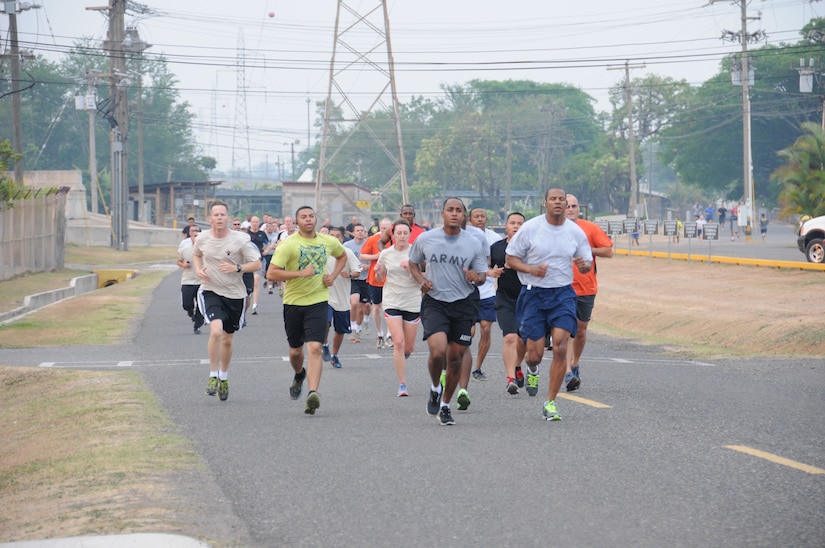 More than 150 Joint Task Force service members kicked off Sexual Assault Awareness Month (SAAM) activities with a five kilometer run through Soto Cano Air Base April 17, 2014.  The Easter/Sexual Harassment Assault Response & Prevention (SHARP) 5k Fun Run/Walk began a month-long dedication to addressing and working to prevent sexual assault and harassment in the military.   Each year, the month of April is dedicated to heightening awareness of the crime, as well as informing the community of services offered and encouraging victims to use the resources.  (Photo by U. S. Air National Guard Capt. Steven Stubbs)