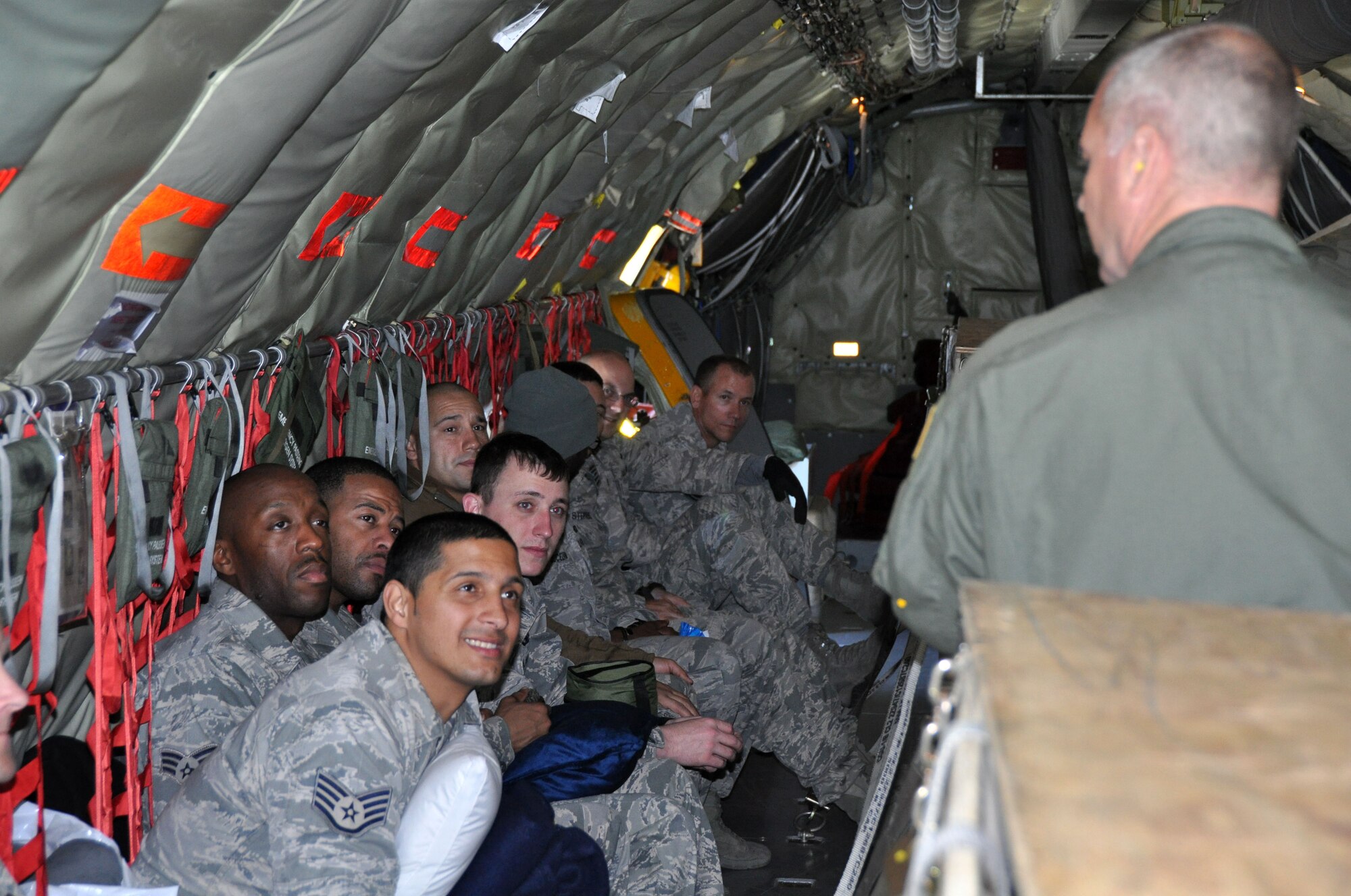 Members of the 927 SFS receive a safety briefing from MSgt Johnny Pullen, 63 Air Refueling Squadron, before departing RAF Mildenhall April 16. The group of reservists from MacDill fulfilled their annual training requirement by performing patrols, gate guard duties and flightline security. (U.S. Air Force photo by Capt. Joe Simms)