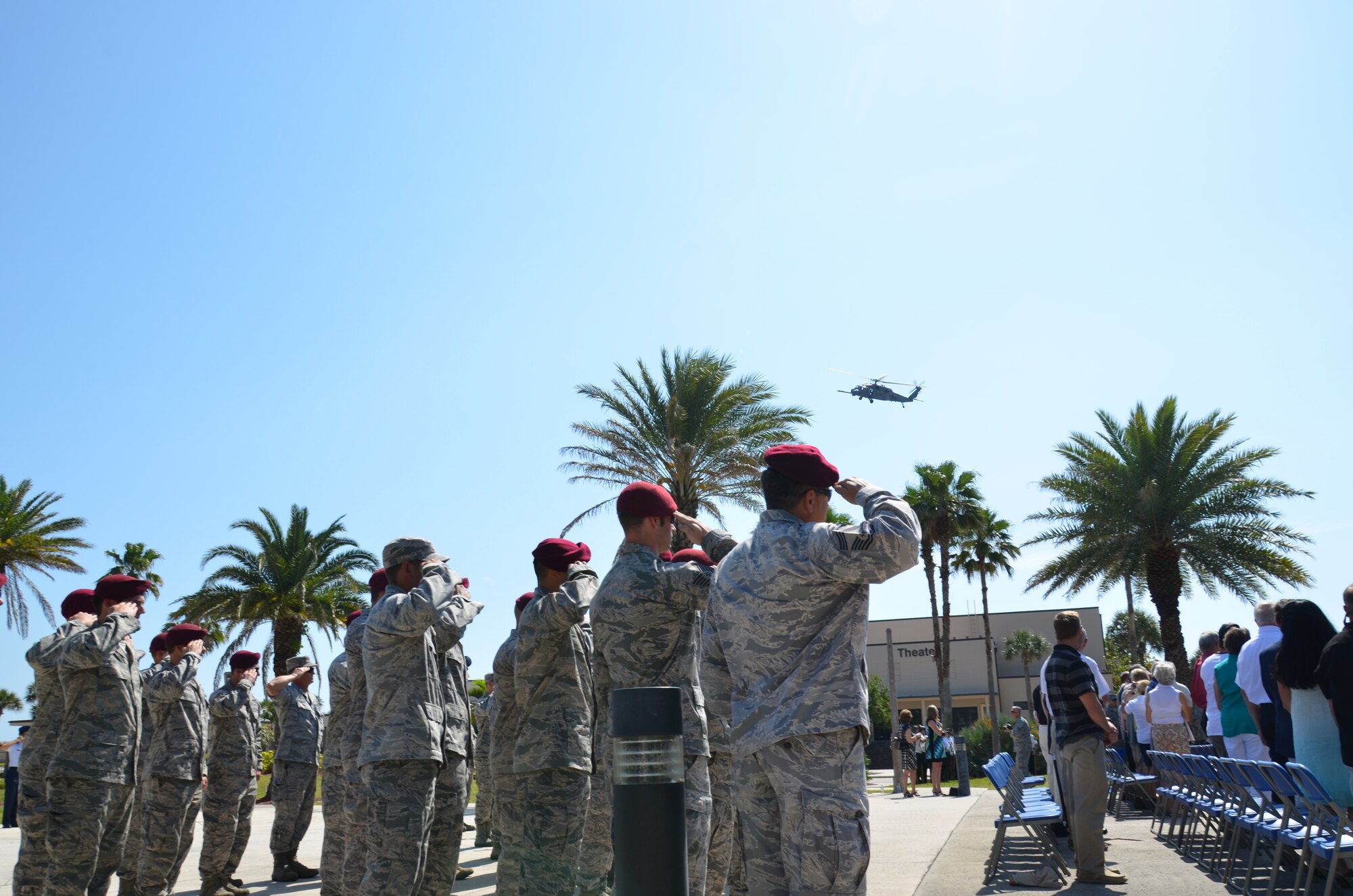 Airmen from the 920th Rescue Wing along with friends and family gathered for the 30th anniversary of Jolly 18 in a memorial ceremony to remember the five fallen Airmen. The ceremony held at the Memorial Flag Plaza here, honored the fallen, Captains Jan F. Fuchs and David K. Shaffner, Tech. Sgt. Ronald L. Martinez, Staff Sgt Mark R. Judy and Airman 1st Class James A. Ferreira. (U.S. Air Force photo/Senior Airman Natasha Dowridge)