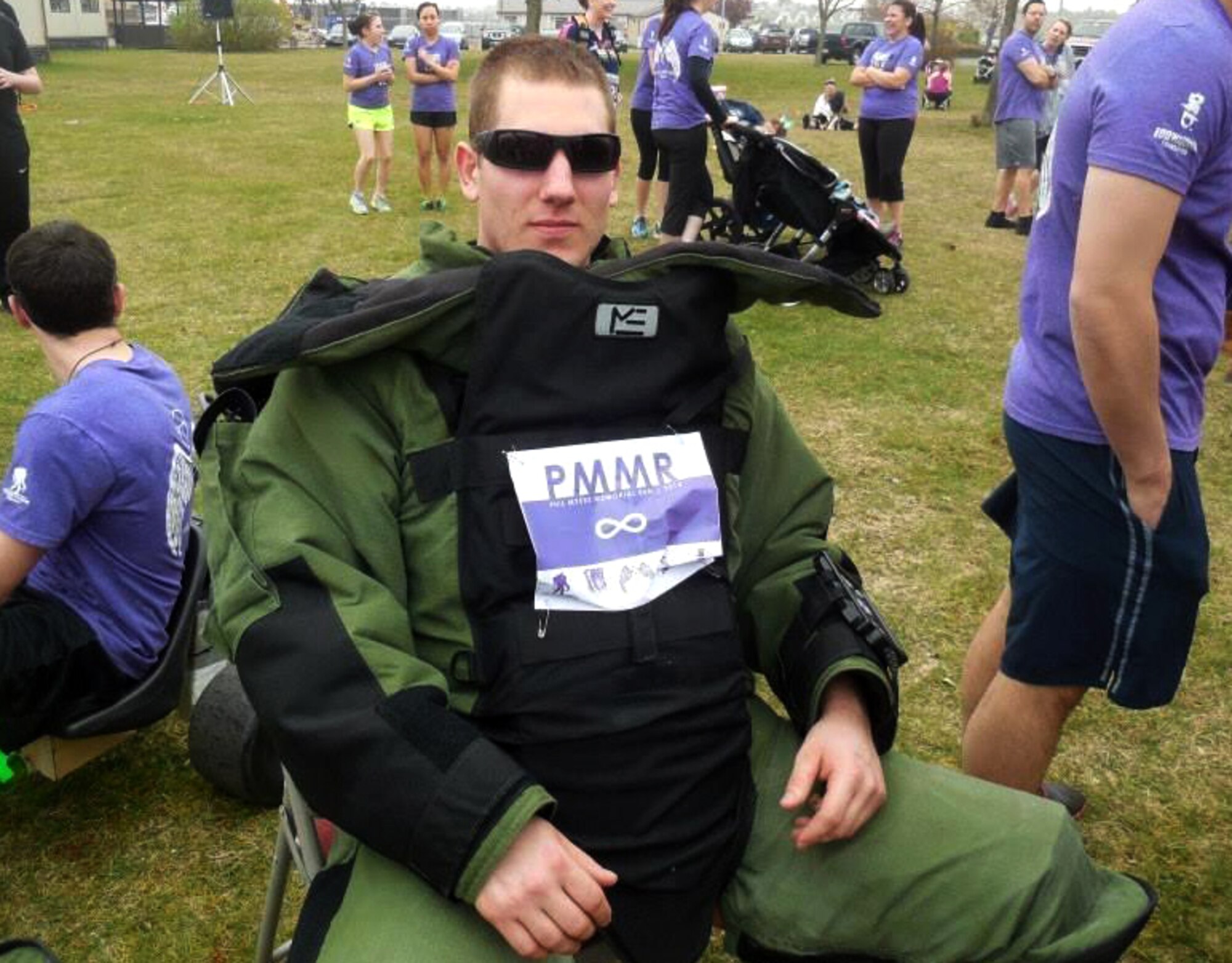 Airman 1st Class Austin Kotch, 48th Civil Engineer Squadron explosive ordnance disposal apprentice, rests after participating in the Phil Myers Memorial Run at Royal Air Force Lakenheath, England, April 3, 2014. Kotch was nominated for a Liberty Spotlight because he displays the core value of Service Before Self. (Courtesy photo)  