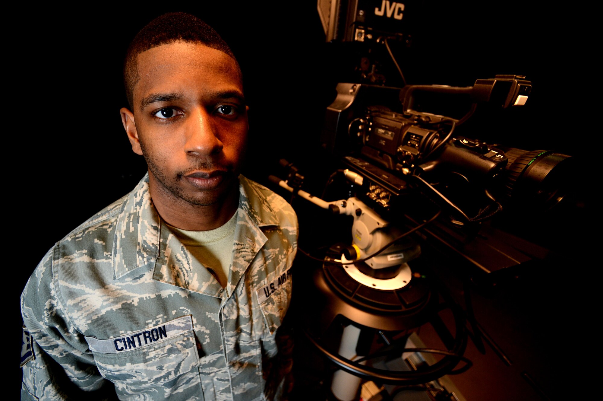 U.S. Air Force Staff Sgt. William Cintron, American Forces Network maintenance technician from West Palm Beach, Fla., is the Super Saber Performer for the week of April 17 - April 23, 2014. (U.S. Air Force photo by Airman 1st Class Kyle Gese/Released)