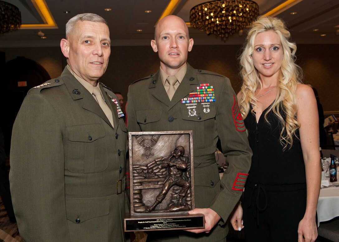 The Assistant Commandant of the Marine Corps, Gen. John M. Paxton, Jr., attends the U.S. Marine Corps Command, Control, Communications and Computers, annual awards dinner in Arlington Va., April 17, 2014. The awards presented included the Gen. Alfred M. Gray Trophy for outstanding communications leadership, the James Hamilton Information Technology Management Civilian Marine of the Year Award, the Pfc. Herbert A Littleton Non Commissioned Officer Trophy for operational communications excellence, and the Lt. Col. Kevin M. Shea Memorial Unit Award. (U.S. Marine Corps photo by Cpl. Tia Dufour/Released)