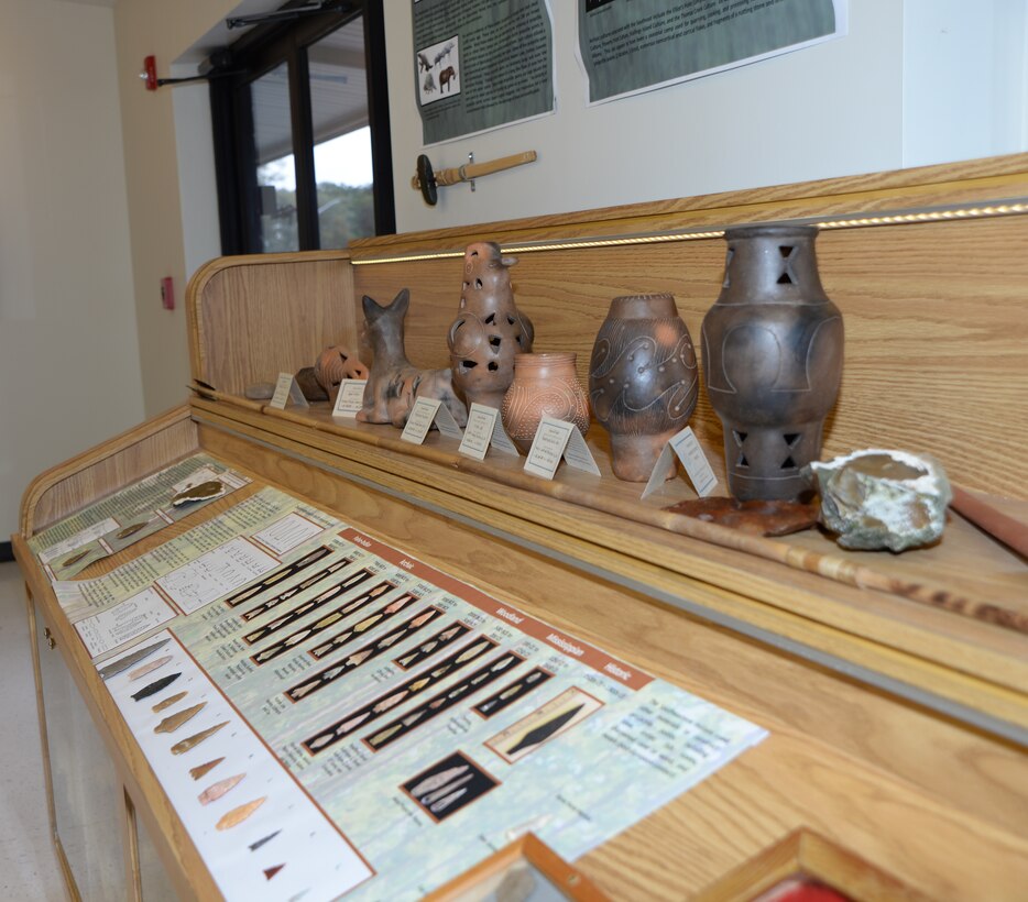 Replicas of pottery, projectile points and moccasins are on display at the Natural and Cultural Resources Center aboard Marine Corps Logistics Base Albany. The center is scheduled to open Monday.