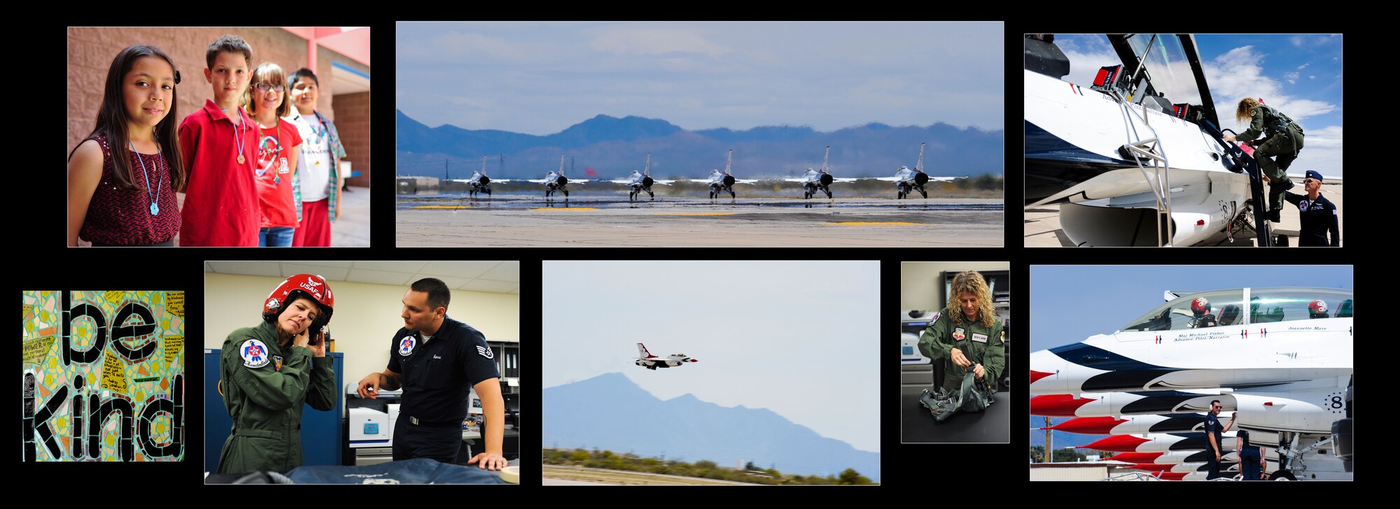 Jeannette Mare, Ben’s Bells Project founder and executive director, inspires people with the “Be Kind” project at Davis-Monthan Air Force Base, Ariz., April 11, 2014. “Be Kind” has been active for more than 10 years. Mare received a chance to fly with U.S. Air Force Thunderbirds Air Demonstration Squadron after winning the Hometown Hero Award for the resilience she showed following a personal tragedy. (U.S. Air Force photo by Senior Airman Sivan Veazie/Released)