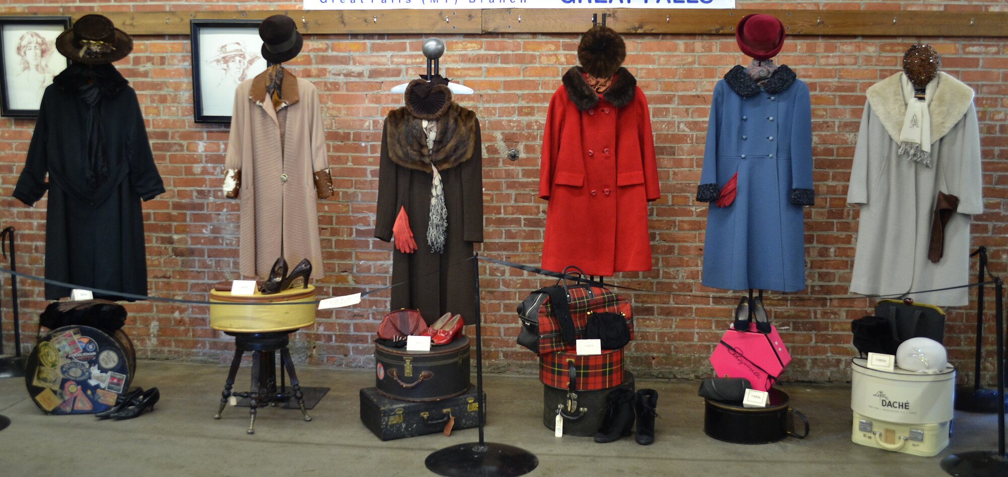 A display at The History Museum in Great Falls, Mont., shows the differences between decades of women’s fashion from 1910 (far left) to 1960 (far right). The History Museum showcases the history of Central Montana and includes farming equipment, military memorabilia, architectural models and many other displays. (U.S. Air Force photo/Senior Airman Cortney Paxton)