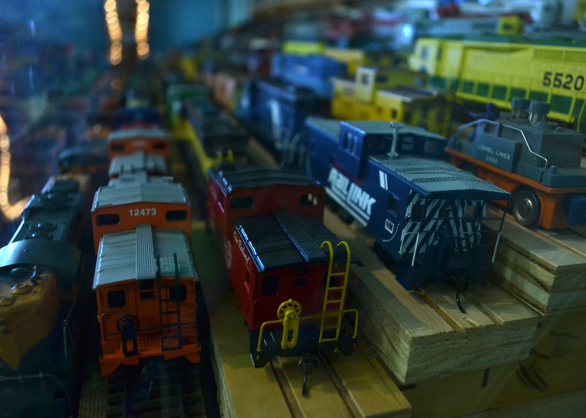 A display box of model trains sits at the Montana Museum of Railroad History in Great Falls, Mont. Along with a large model track of Great Falls in the past, the museum has various photos and railroad artifacts lining its walls. (U.S. Air Force photo/Senior Airman Cortney Paxton)
