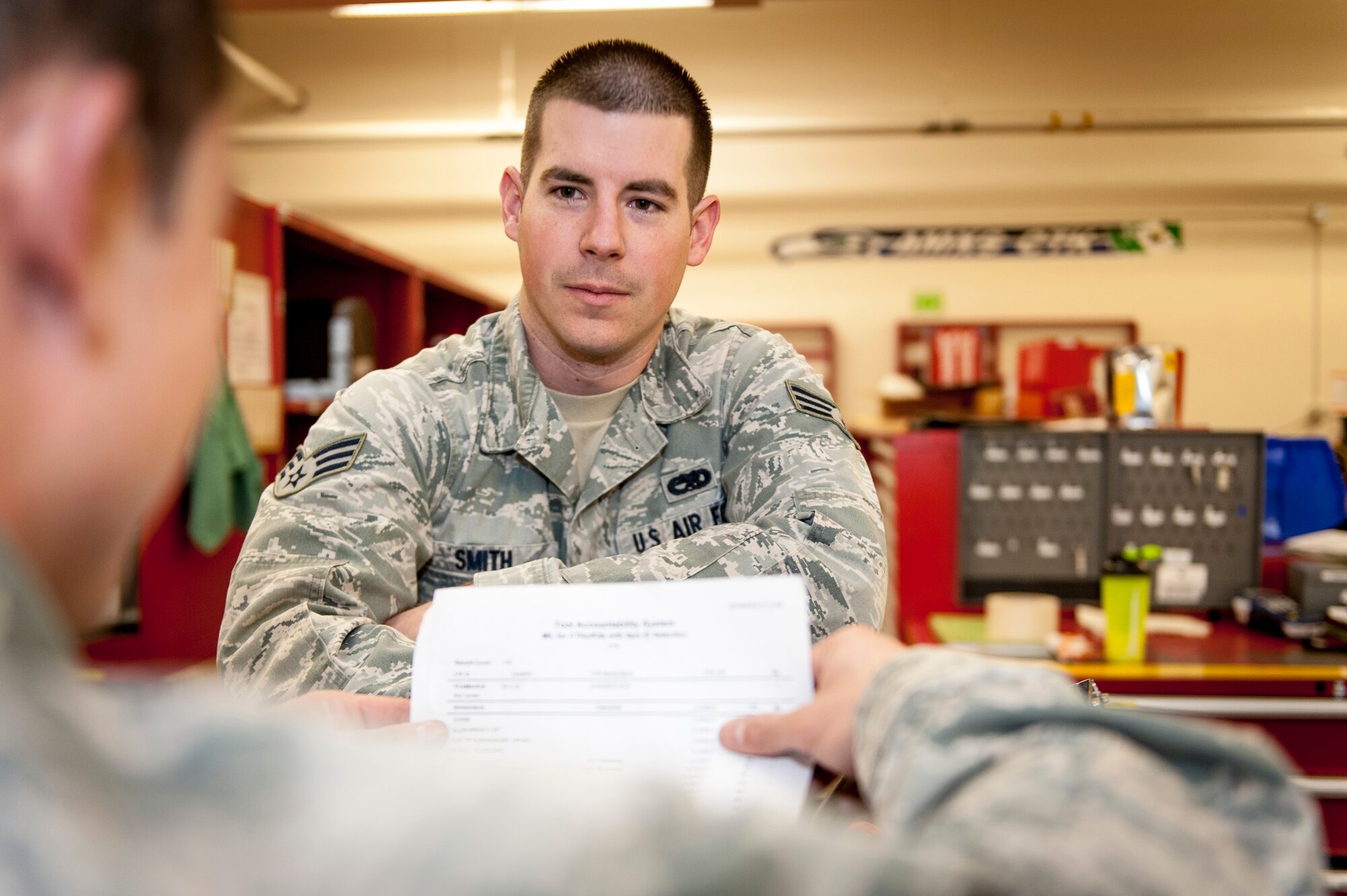 Senior Airman Richard Smith has been selected as a member of Team Fairchild's elite, Fairchild's Finest, at Fairchild Air Force Base, Wash. Smith is a sortie support section member who works in the 92nd Aircraft Maintenance Squadron's consolidated tool kit and a Tampa Bay, Fla., native. (U.S. Air Force photo by Staff Sgt. Benjamin W. Stratton/Released)