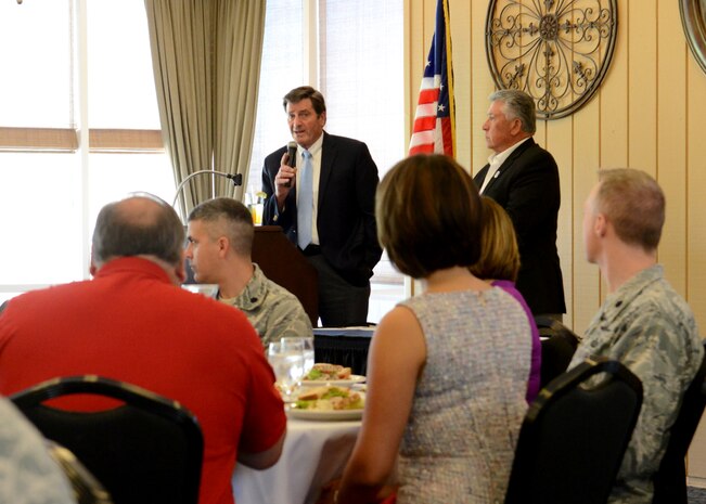 Rep. John Garamendi, speaks during an Honorary Commander Induction at the Peach Tree Golf & Country Club in Marysville, Calif., April 16, 2014. Honorary Commanders are a part of a public outreach program designed to increase the understanding of Air Force and Beale missions. (U.S. Air Force photo by John Schwab/Released)