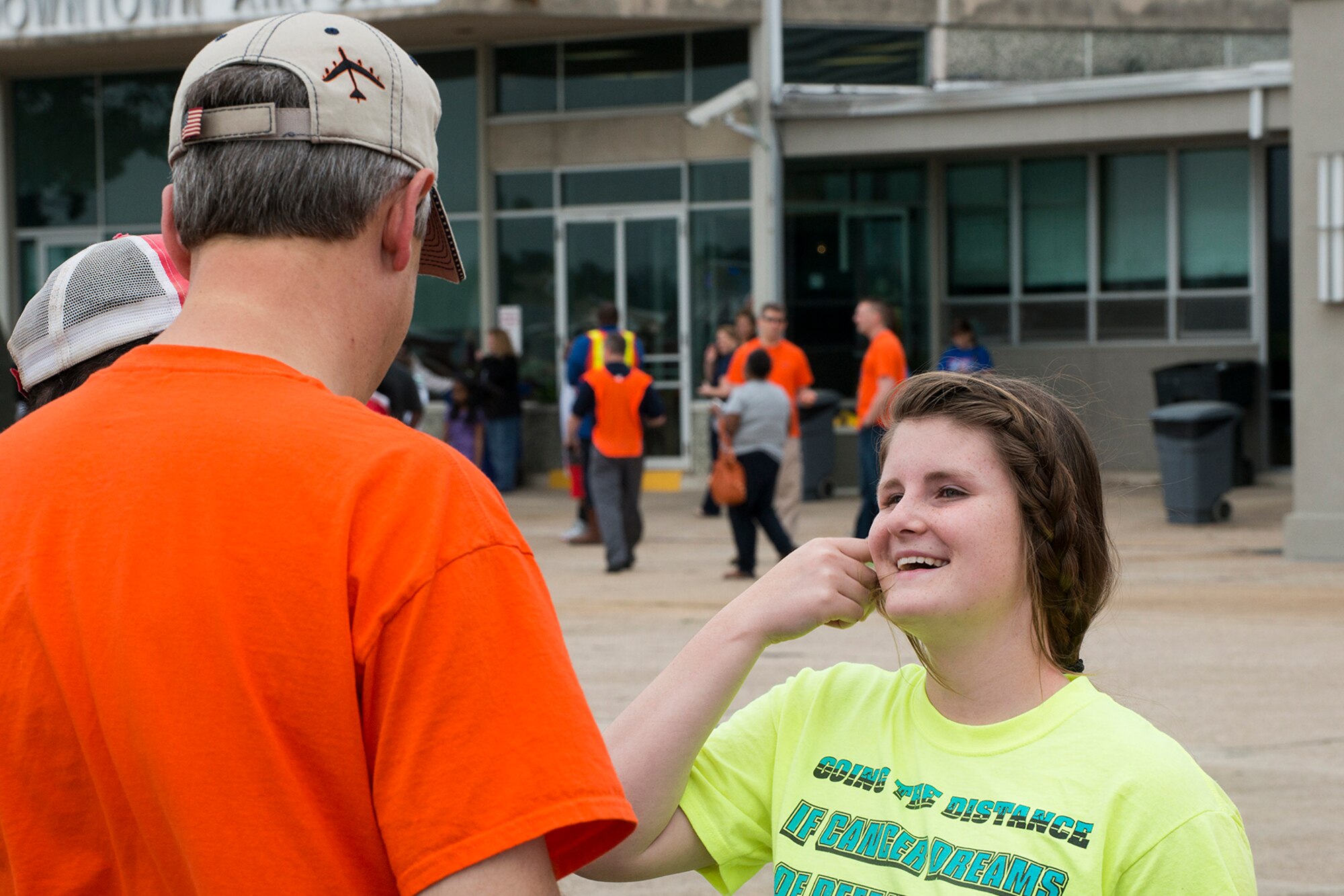 Kaylee Sarvis is all smiles after her first-time flying experience at the Shreveport Downtown Airport, April 12, 2014, Shreveport, La. The Young Eagles Program, hosted by the 343rd Experimental Aircraft Association, offered kids ages 8-18 a chance to fly and introduce them to aviation. (U.S. Air Force photo by Master Sgt. Greg Steele/Released)
