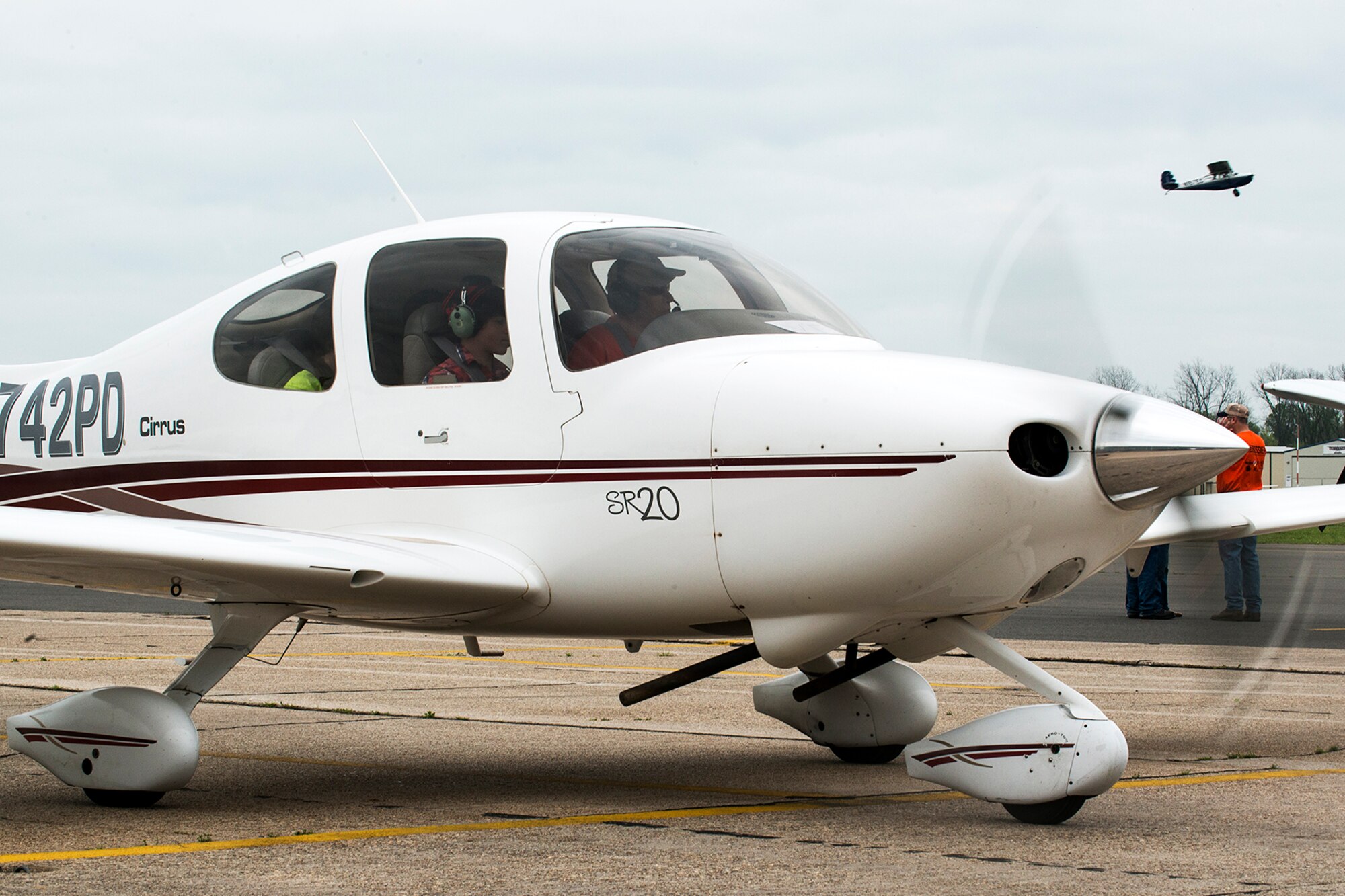 U.S. Air Force Col. Robert Burgess, 343rd Bomb Squadron commander, taxis for takeoff at the Shreveport Downtown Airport, April 12, 2014, Shreveport, La. Burgess volunteered his time and airplane to fly kids during a Young Eagles Program event hosted by the 343rd Experimental Aircraft Association. (U.S. Air Force photo by Master Sgt. Greg Steele/Released)