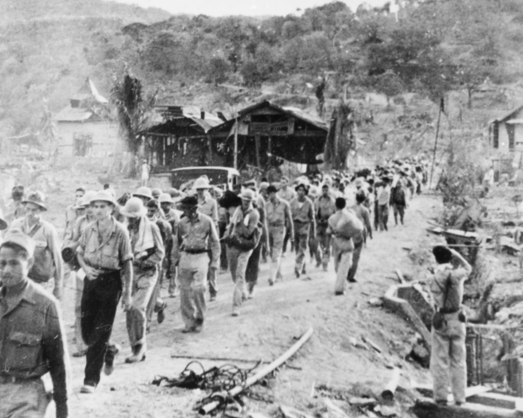 Prisoners of war walk the Bataan Death March, in the Philippines in April 1942.  The 25th Annual Bataan Memorial Death March was held at White Sands Missile Range near Alamorgordo, N.M., on March 23, 2014. 