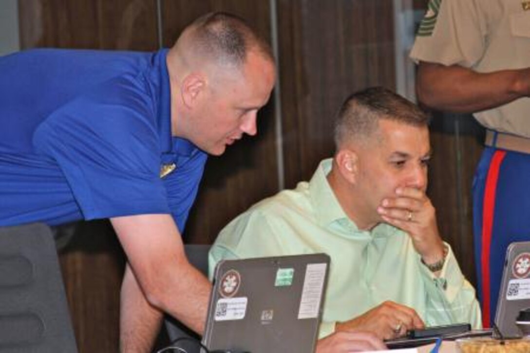 Recruiter instructors from across the Southeast attend the 6th Marine Corps District Recruiter Instructor Training Symposium held here April 1-4, 2014. (U.S. Marine Corps photo by Sgt. Courtney White/released)