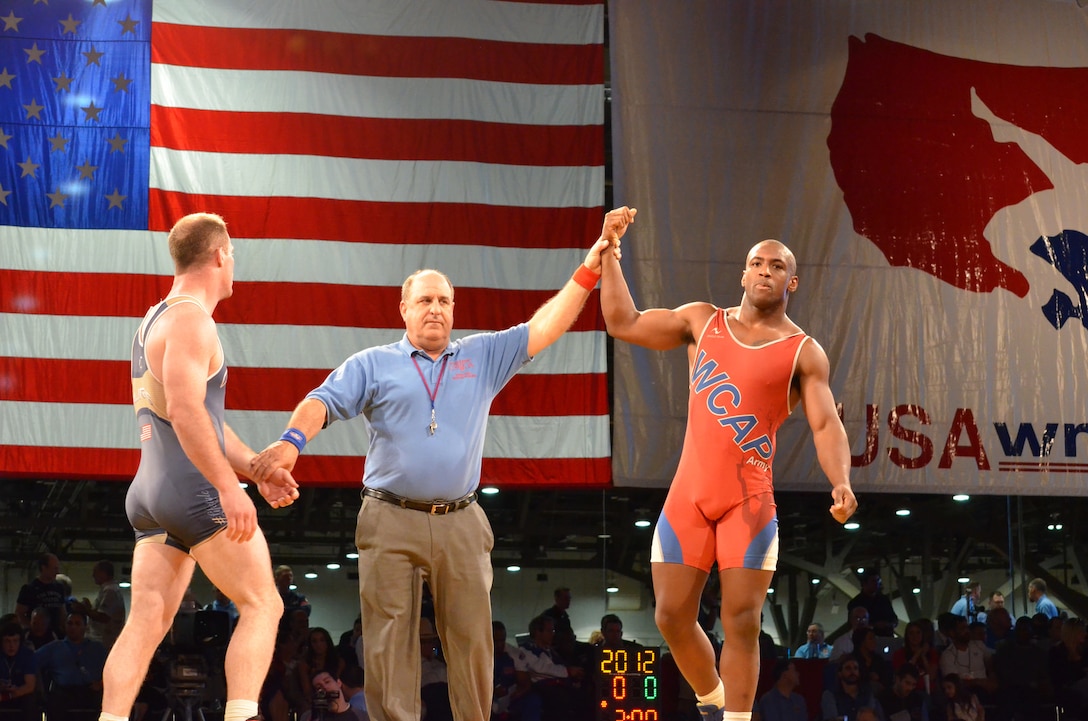 Army Specialist Caylor Williams captures his first national title winning the 98kg/216lb Greco-Roman crown.