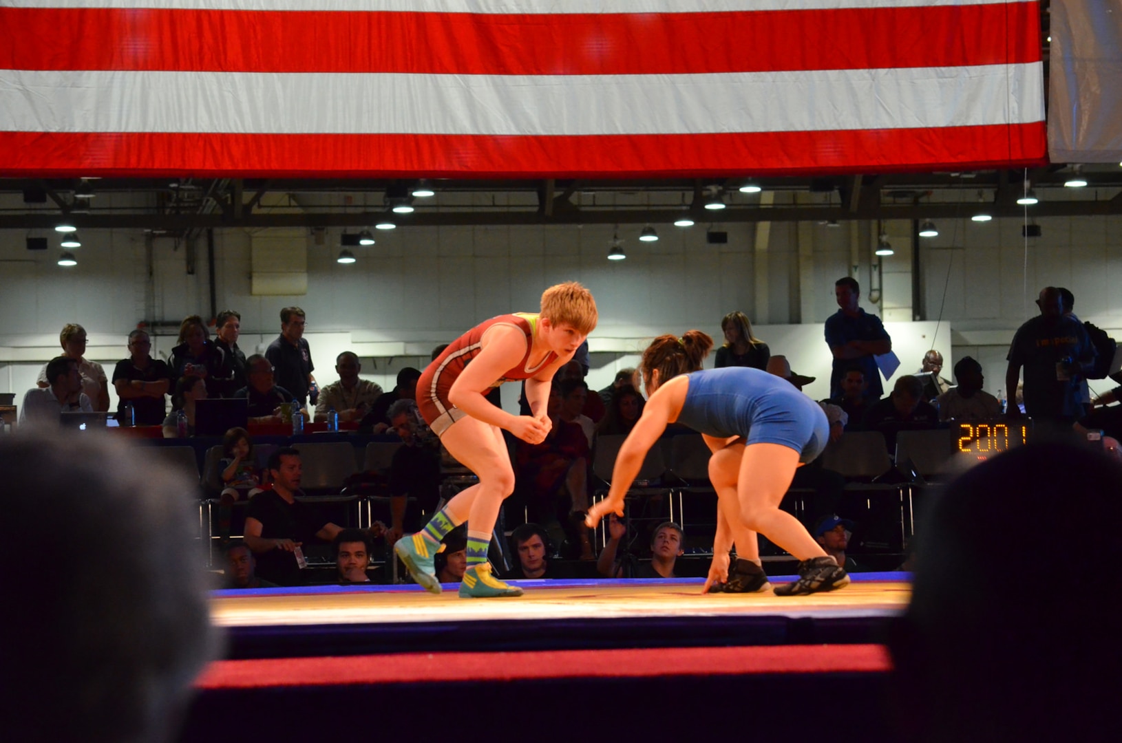 Army SSG Whitney Conder (left) captures her second US National Title competing in the 53 kg/116.5 lbs Women's Freestyle competition.