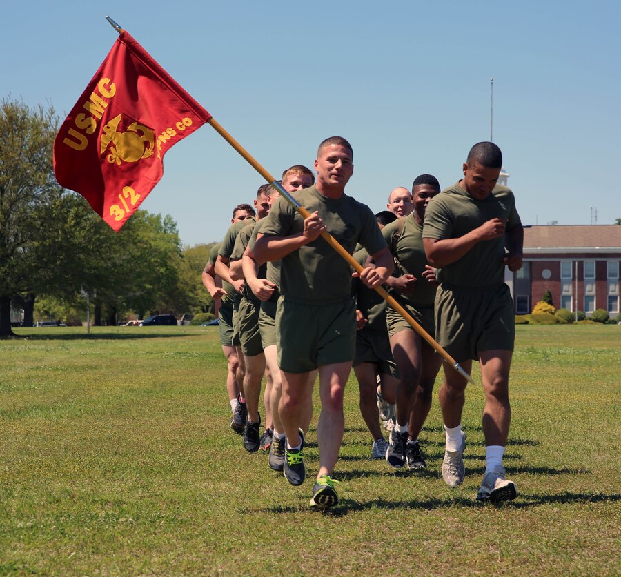Marines with Weapons Company, 3rd Battalion, 2nd Marine Regiment,  increases unit cohesion by running side-by-side in the R.A.C.E for Suicide Awareness at Marine Corps Base Camp Lejeune, NC, April 16, 2014. The event lasted 24 hours in which various battalions within the division ran in groups of 10 in hopes to raise awareness on suicide prevention and hope to ultimately have increased unit cohesion and camaraderie among the division units, and have maximum exposure to various counseling and support services available to service members. 