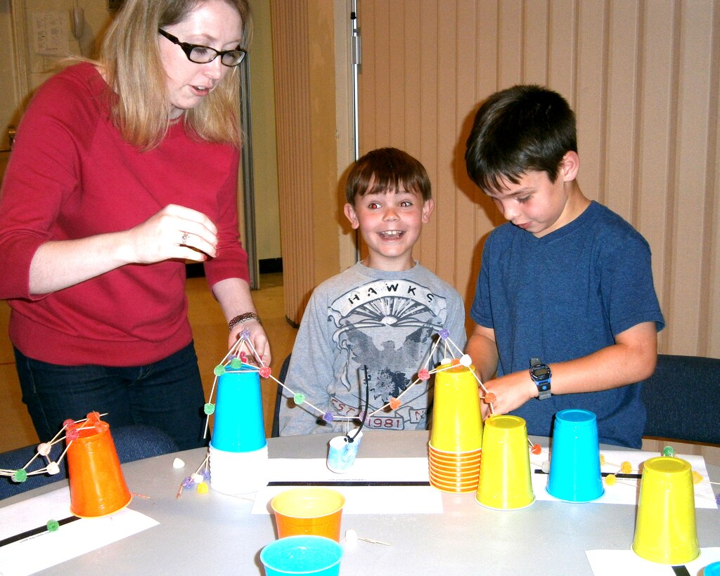 Members of the U.S. Army Corps of Engineers Savannah District hosted a fun activity at E.A. White Elementary School to promote Science, Technology, Engineering and Math (STEM), April 15, 2014. Students in grades 3 – 5 were asked to design and create a bridge to span a 10-inch gap using only toothpicks and gum drops. The final designs were then tested to see which bridge held the most weight. The bridges were weighed down using quarters. The students whose bridges held the most weight from each class were awarded prizes. The sturdiest bridge held 12 quarters.