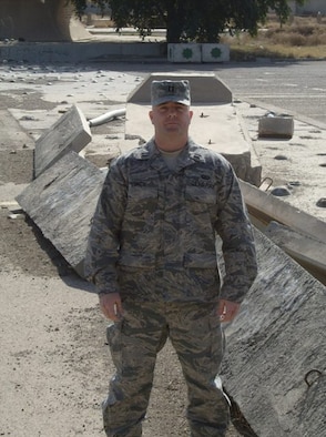 Maj. Scott Smith, 56th Comptroller Squadron commander, poses for a picture in February 2008 while deployed to Iraq. Smith deployed from June 2007 to June 2008 in support of Operation Iraqi Freedom. He received a Purple Heart for injuries he sustained and the Bronze Star for actions performed in the line of duty. (Courtesy photo)