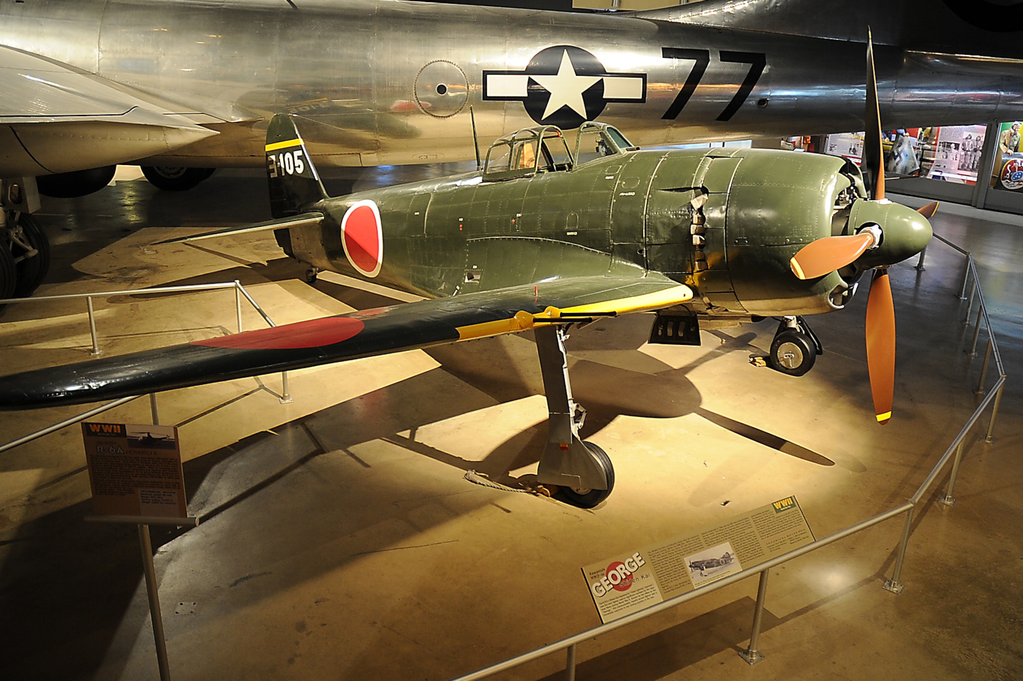 DAYTON, Ohio -- Kawanishi N1K2-Ja Shiden Kai (George) on display in the World War II Gallery at the National Museum of the U.S. Air Force. (U.S. Air Force photo)
