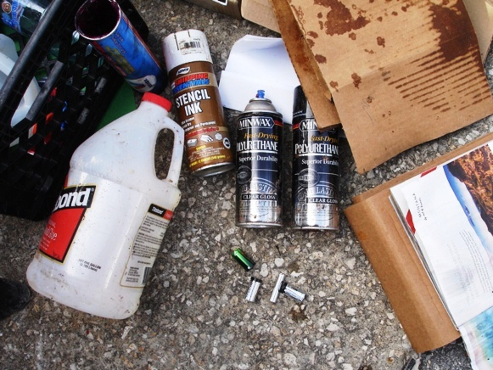 Pictured are hazardous waste found in a dumpster during the solid waste audit April 6 through 10. (U.S. Air Force courtesy photo)