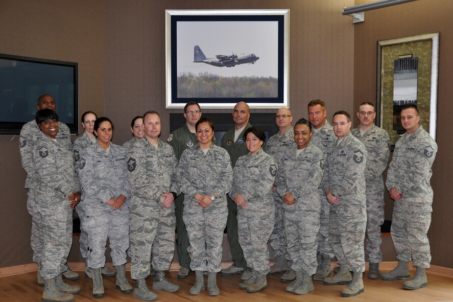 U.S. Air Force Reservists and members of the Top 3 Council gather at Youngstown Air Reserve Station, Ohio, April 5, 2014. The Top 3 Council was on a more than nine-year hiatus but was recently reinstated. The purpose of the Top 3 Council is to provide mentorship and cultivate a sense of belonging, camaraderie and recognition. U.S. Air Force photo/Tech. Sgt. Valerie Smock.
