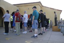 Educators from Recruiting Stations Kansas City and Lansing receive their first taste of recruit training during the 2014 Educators' Workshop at Marine Corps Recruit Depot San Diego April 8, 2014. Forty educators took part in the workshop where they were showcased many of the aspects recruits experience during the 13-week evolution of recruit training. 