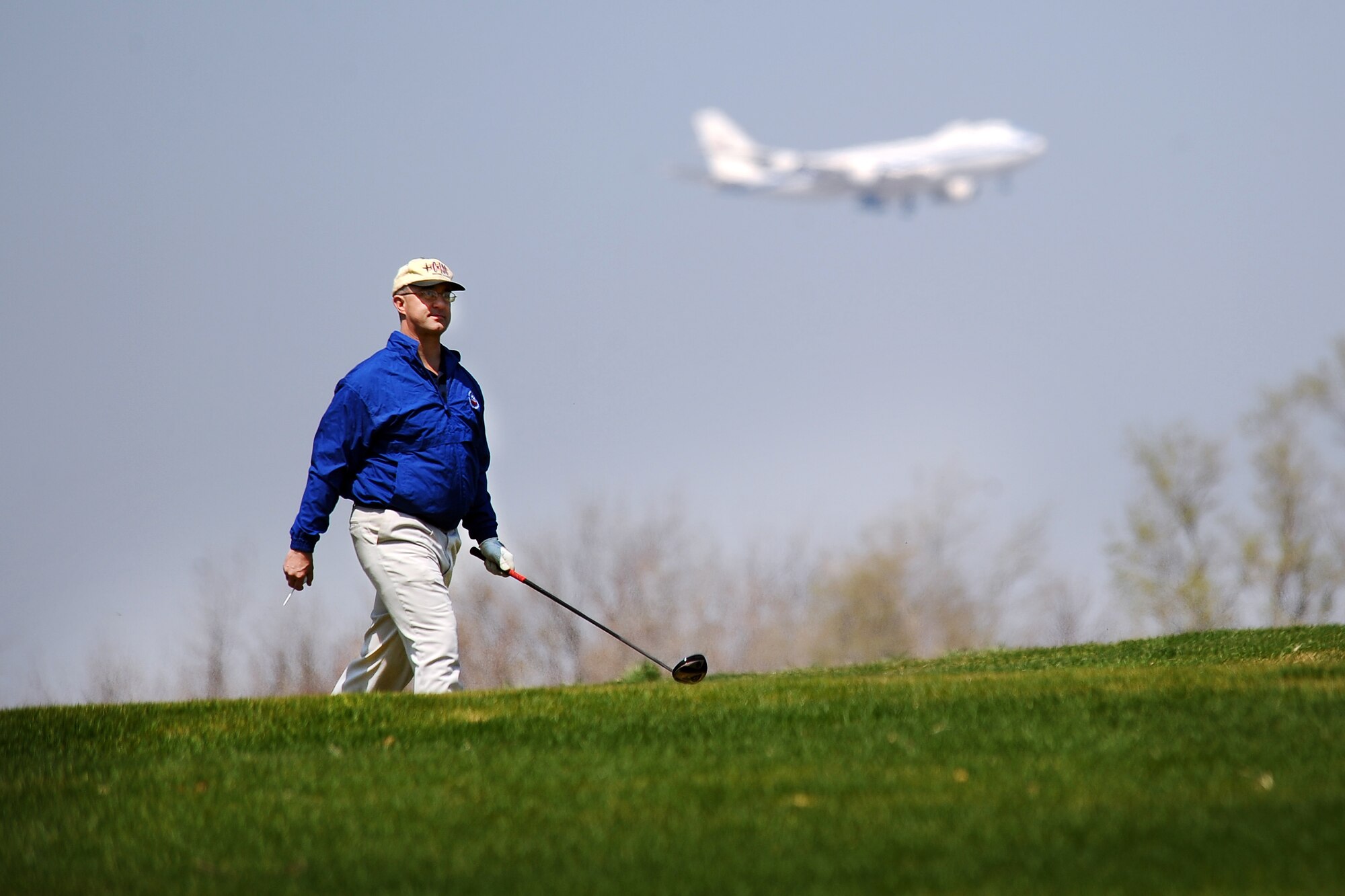 U.S. Air Force Col. Hans F. Palaoro, 55th Wing vice commander, walks toward the tee box while participating in the annual Sexual Assault Awareness Month Golf Tournament held at the Willow Lakes Golf Course, Neb., April 18. More than 140 members signed up for the Golf Tournament encompassing both the 55th Wing as well as other Offutt tenant units such as U.S. Strategic Command and the Air Force Weather Agency.   (U.S. Air Force photo by Josh Plueger/Released)